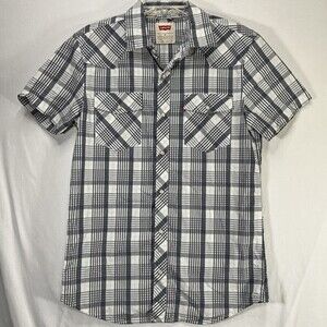 Levi's Men's Western Pearl Snap Short Sleeve Plaid Shirt, Grey Size Medium